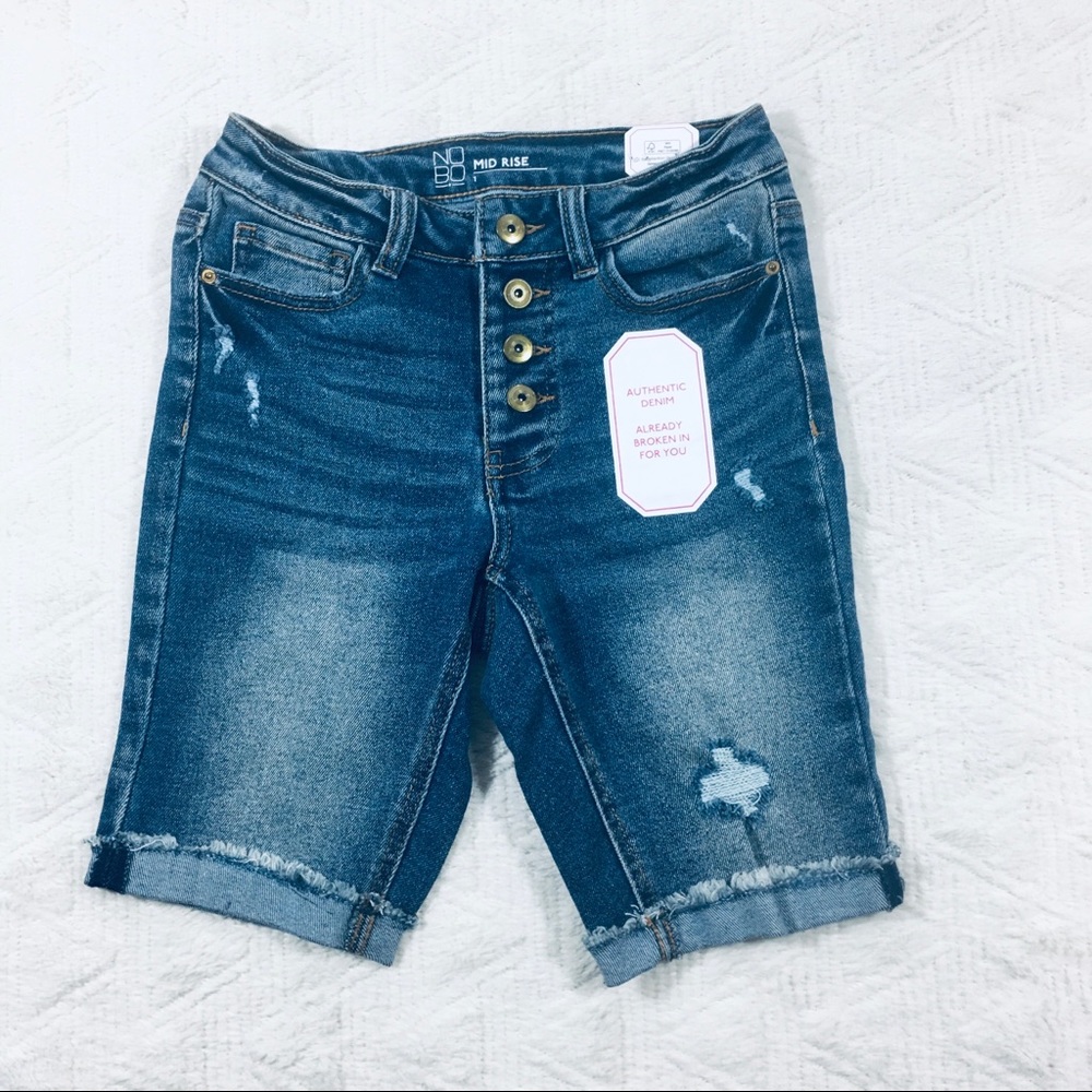 NoBo Sz 1 Bermuda Shorts Button Fly Distressed